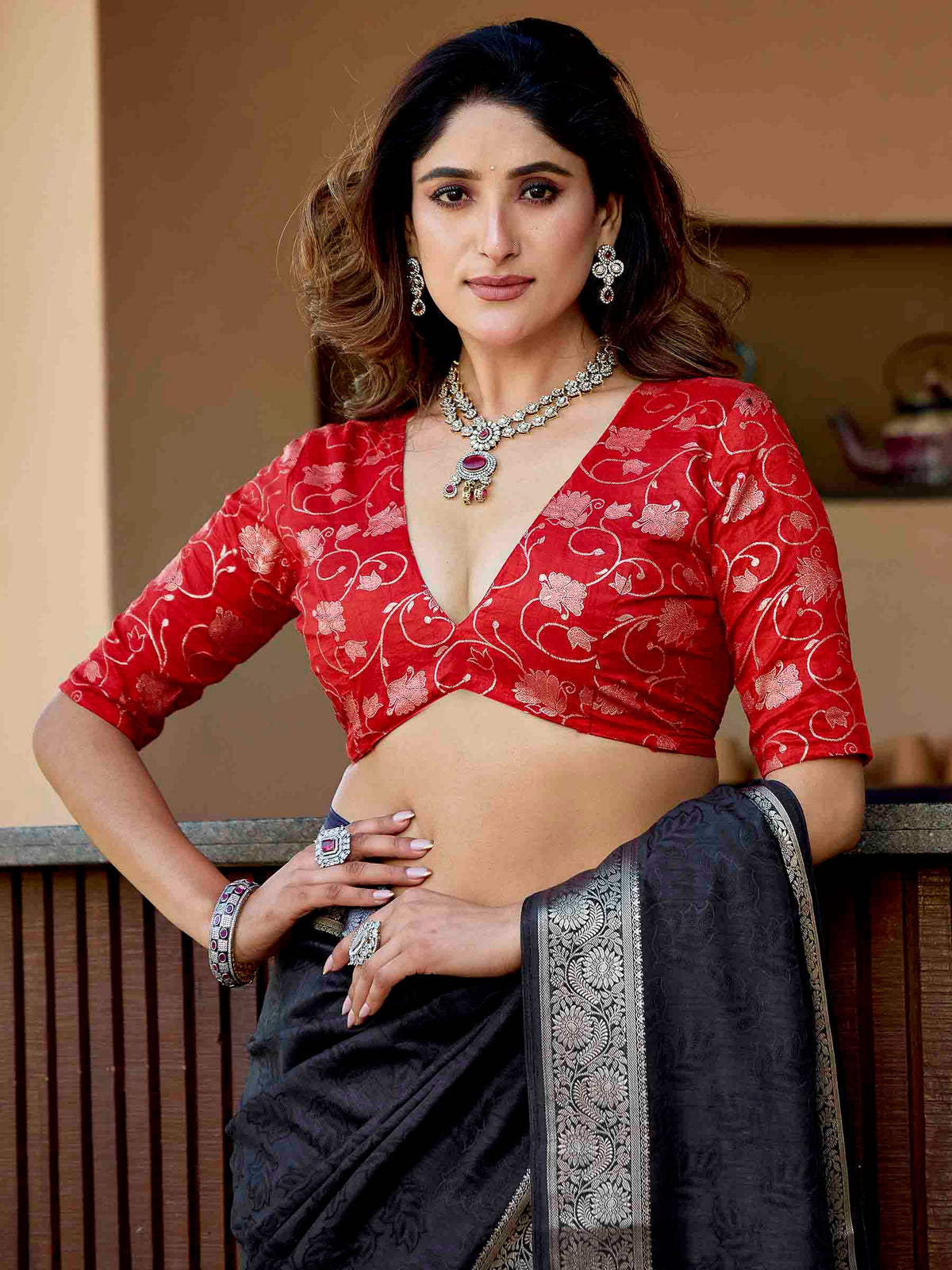 Black Art Silk Printed Saree