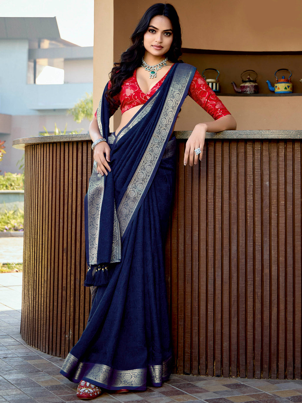 Blue Art Silk Printed Saree