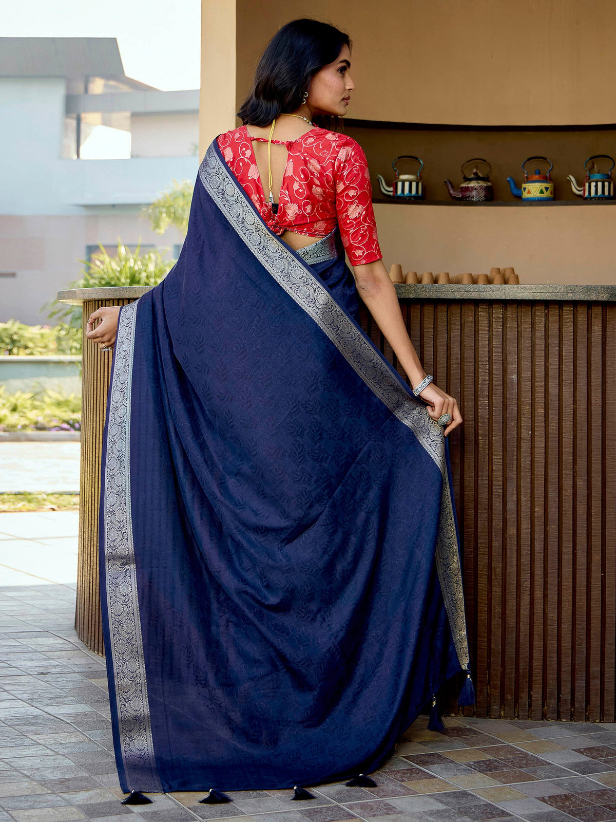 Blue Art Silk Printed Saree