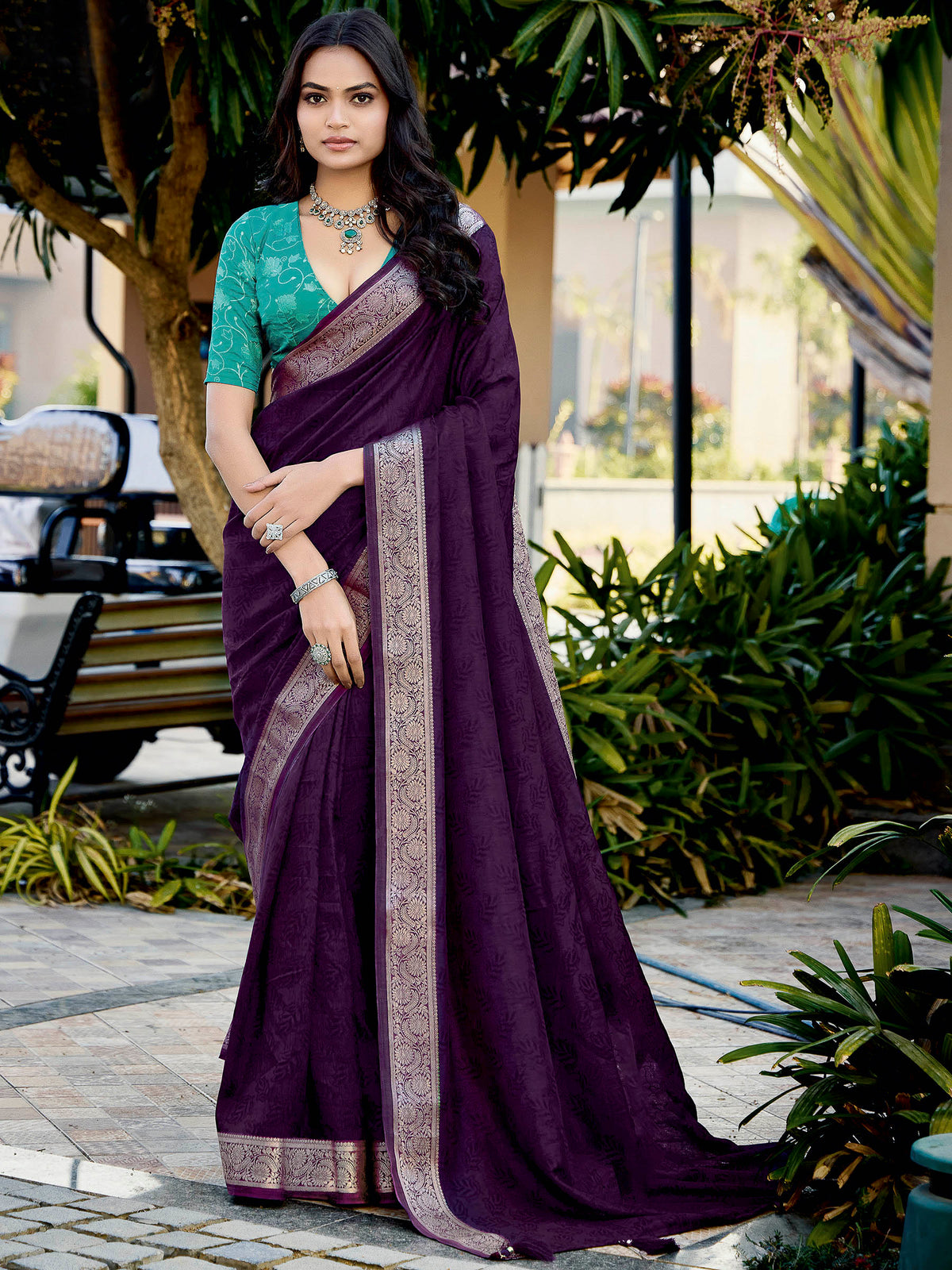 Purple Art Silk Printed Saree