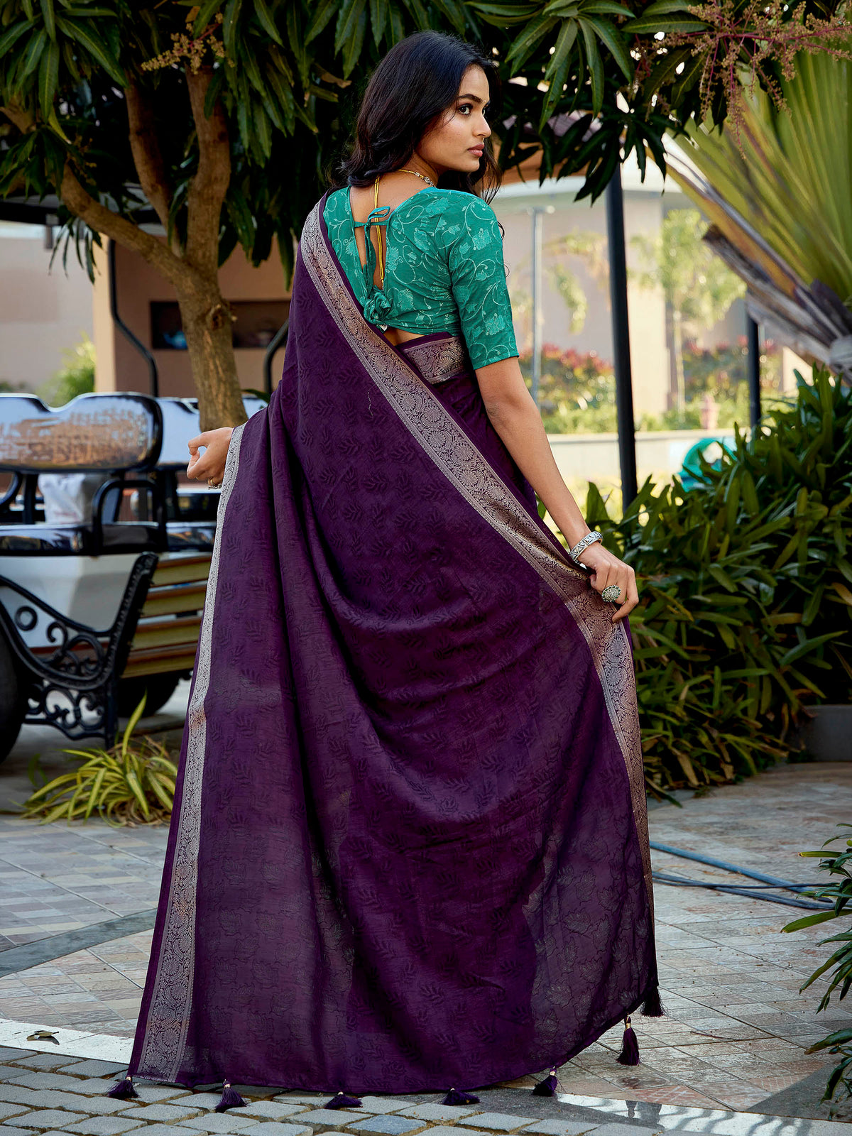 Purple Art Silk Printed Saree