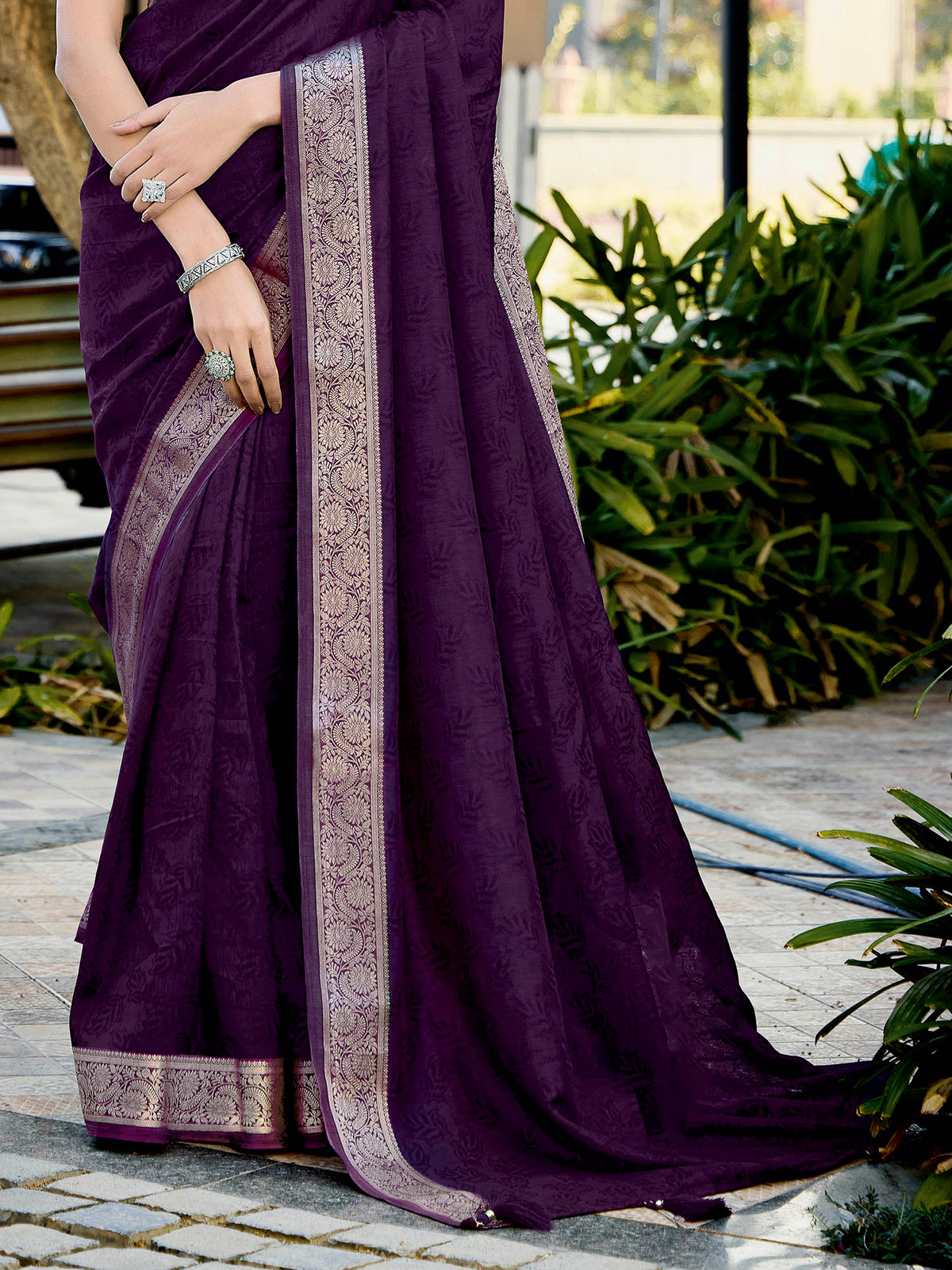 Purple Art Silk Printed Saree
