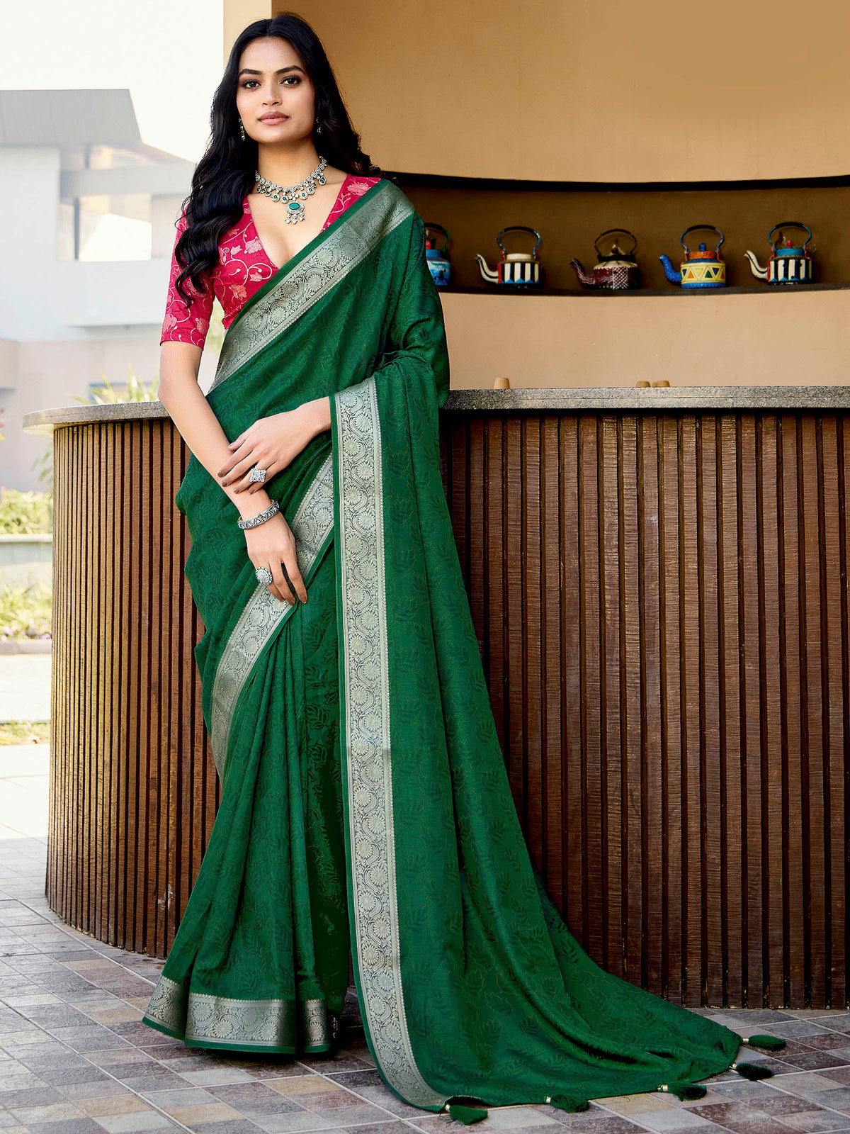 Green Art Silk Printed Saree