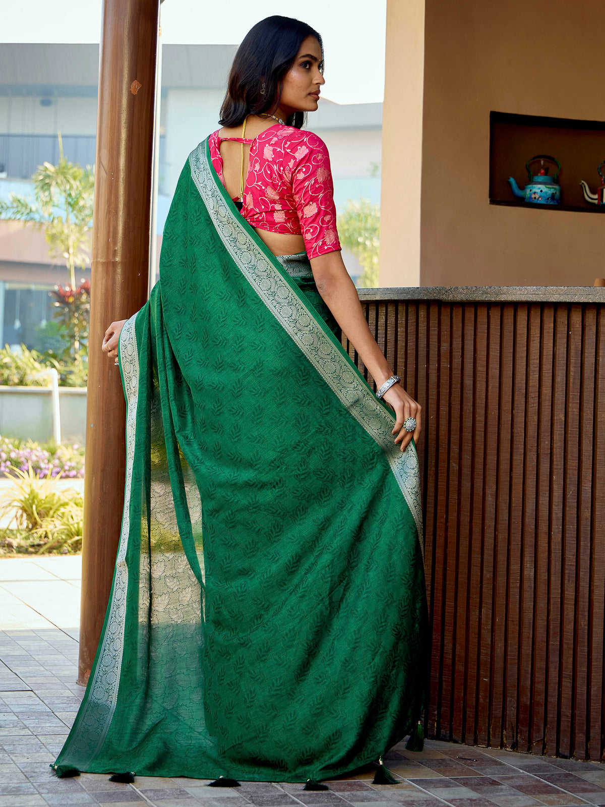 Green Art Silk Printed Saree
