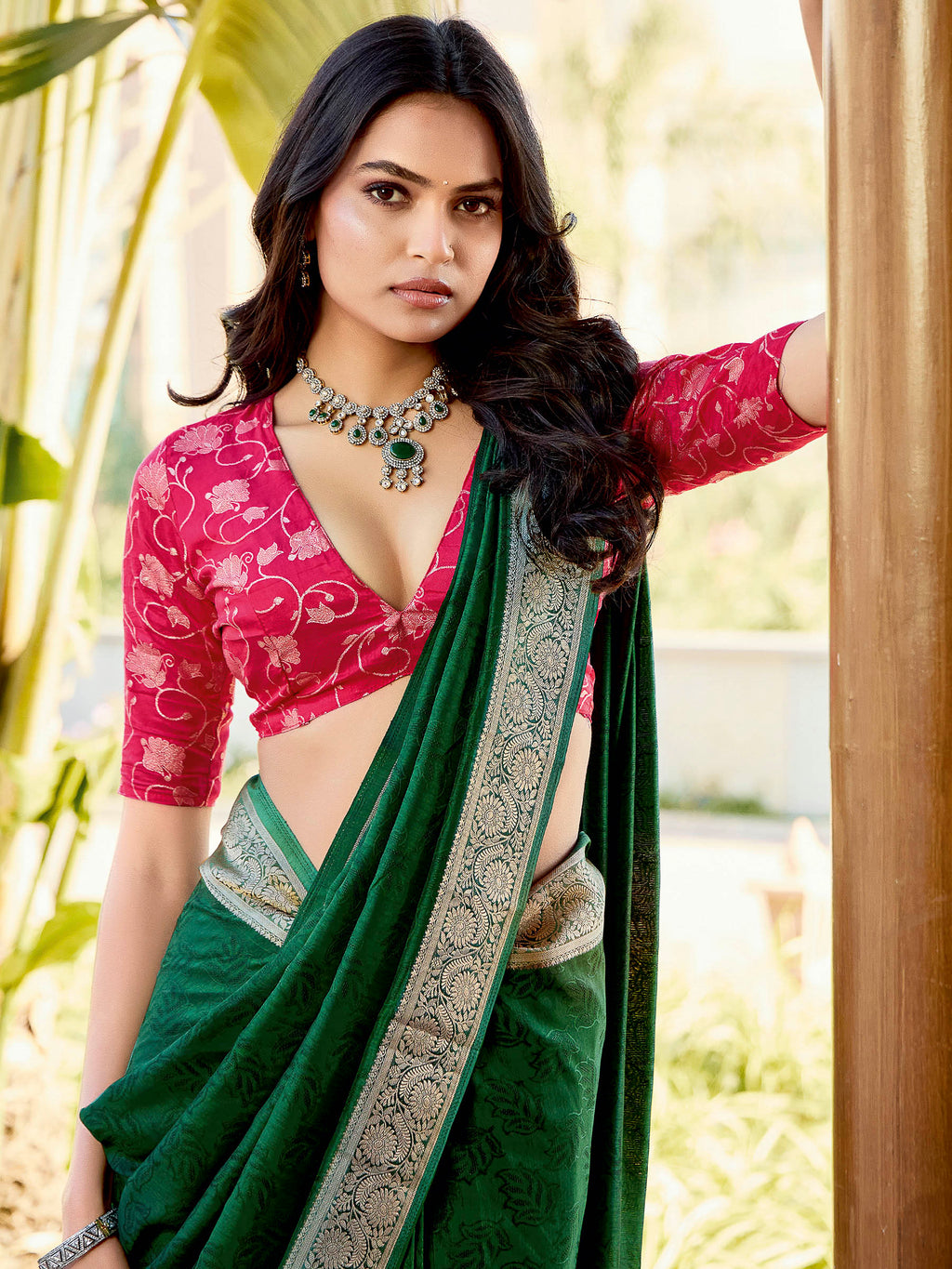 Green Art Silk Printed Saree