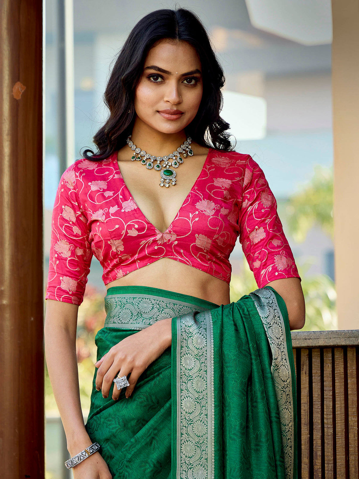 Green Art Silk Printed Saree