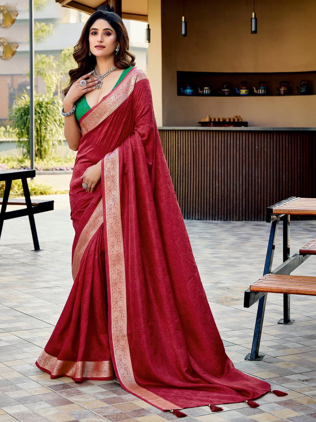 Red Art Silk Printed Saree