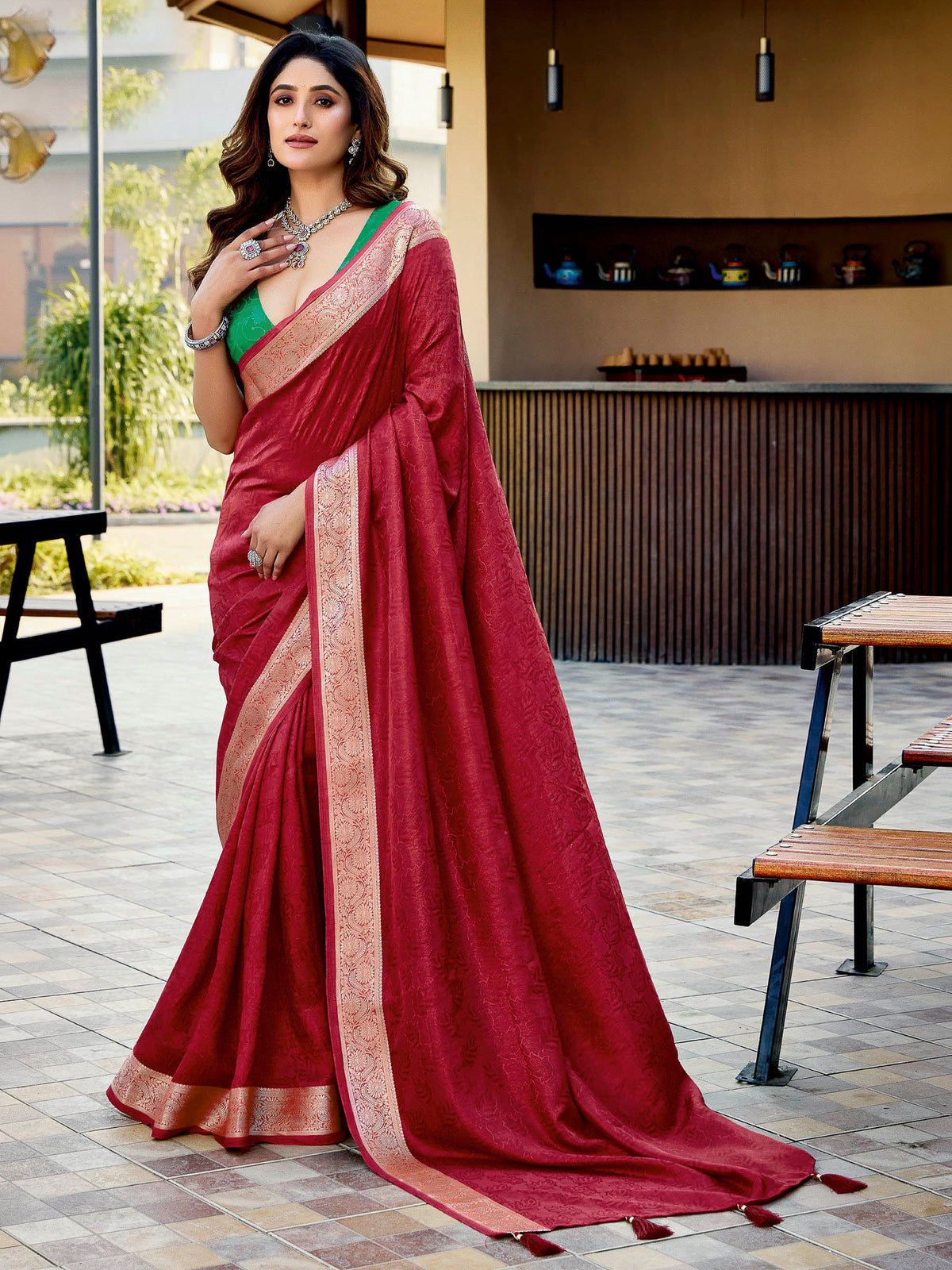 Red Art Silk Printed Saree