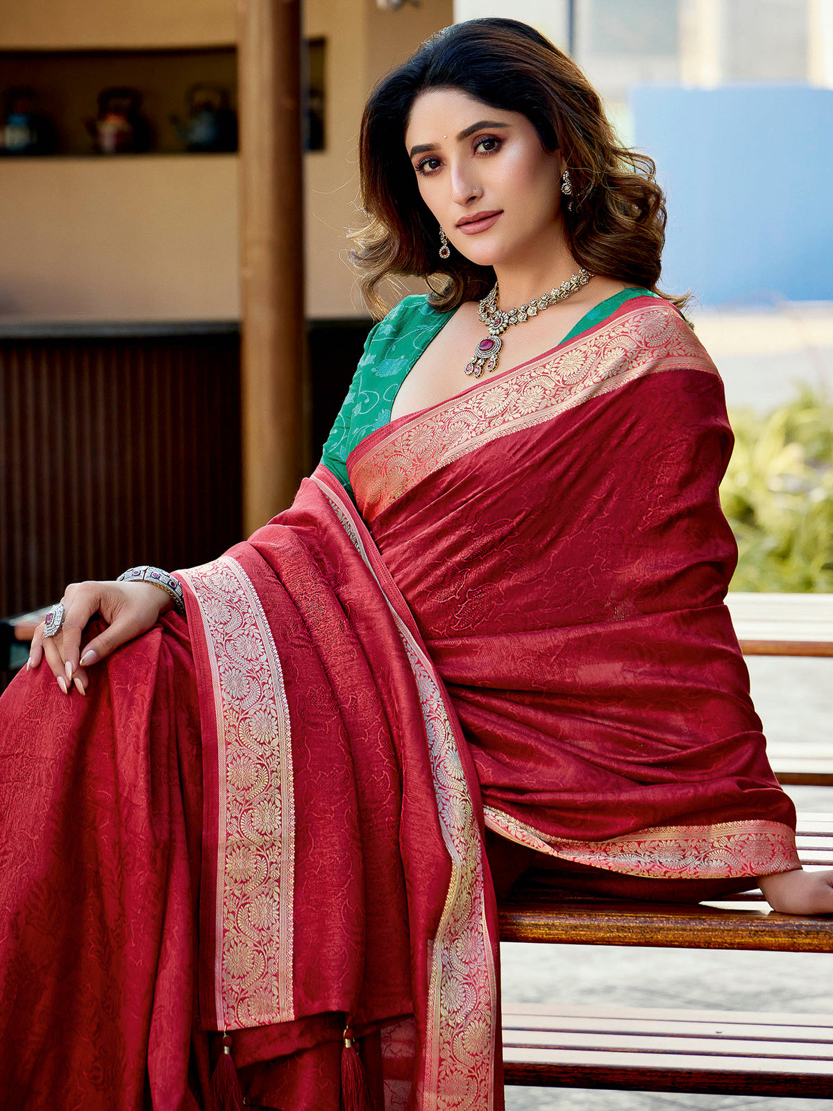 Red Art Silk Printed Saree