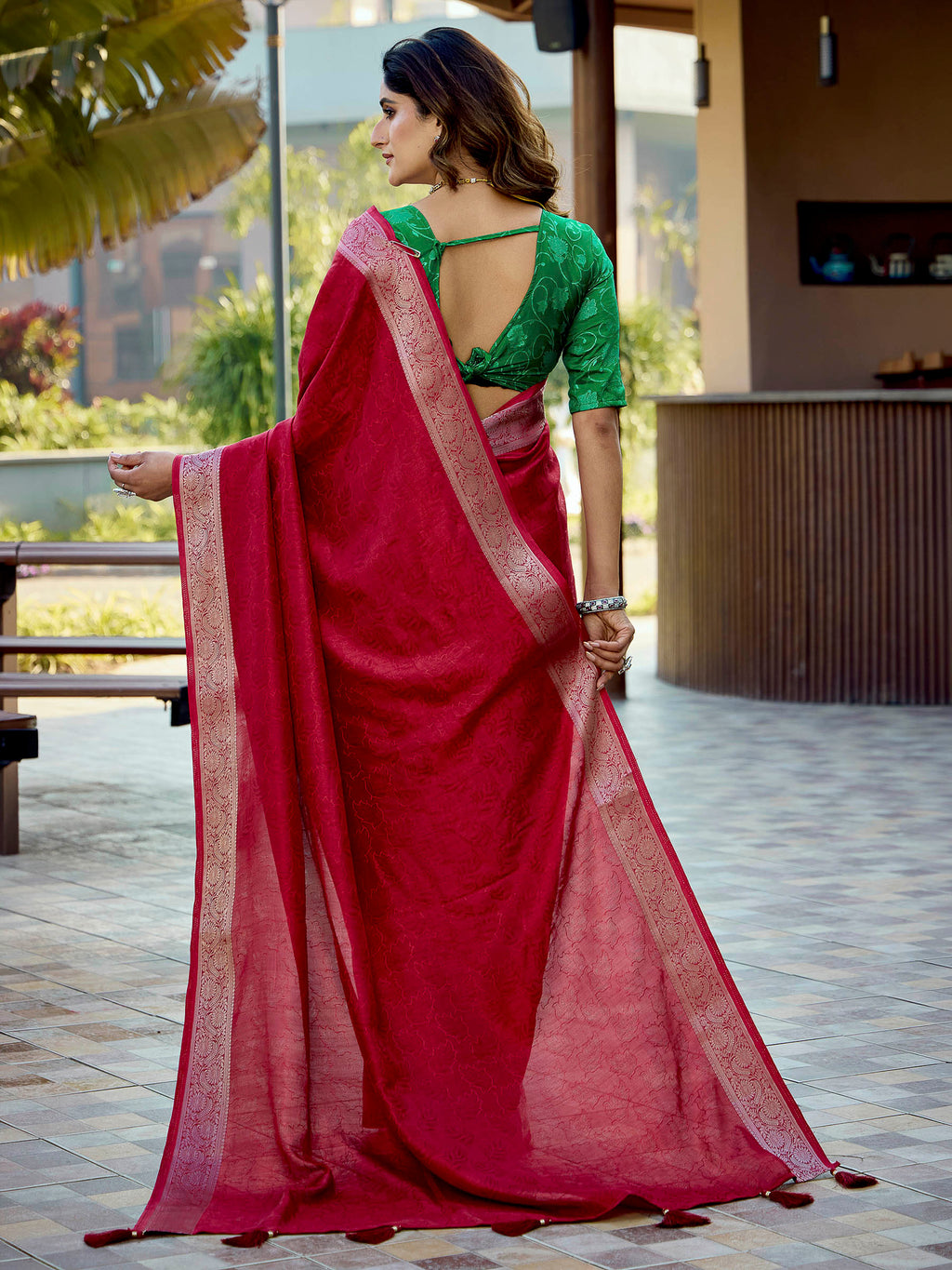 Red Art Silk Printed Saree