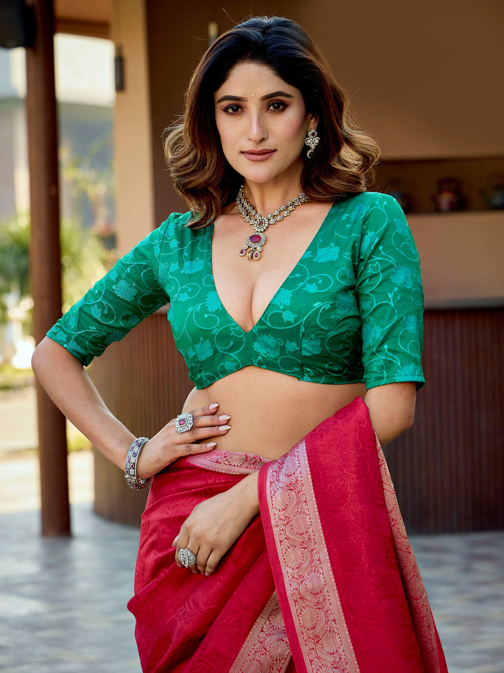 Red Art Silk Printed Saree