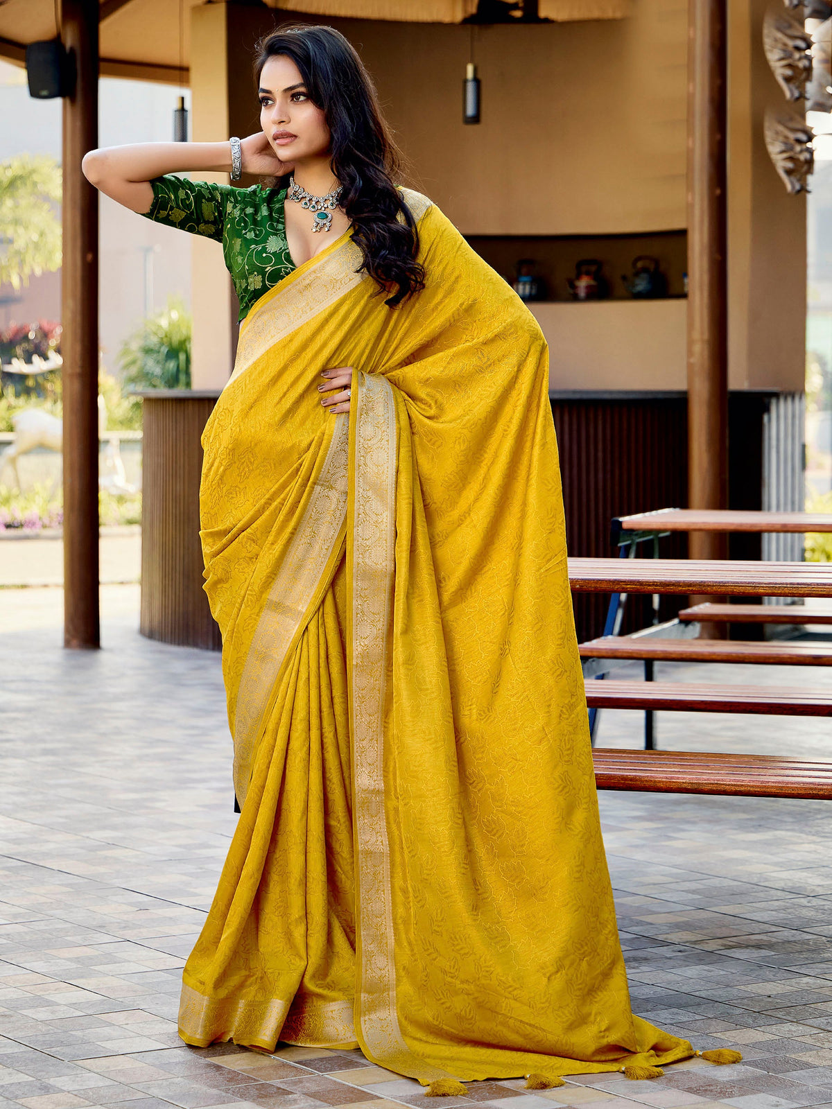 Yellow Art Silk Printed Saree