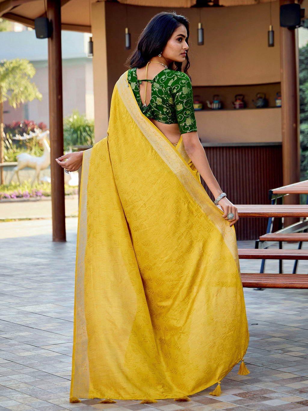 Yellow Art Silk Printed Saree