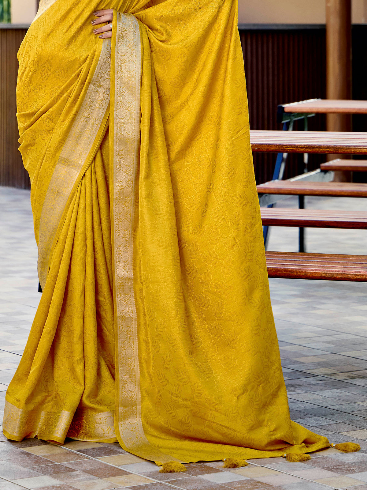 Yellow Art Silk Printed Saree