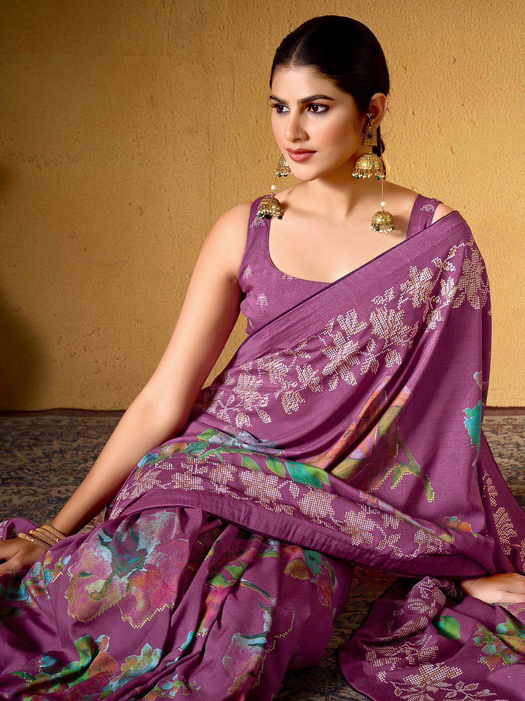 Purple Dola Silk Printed Saree