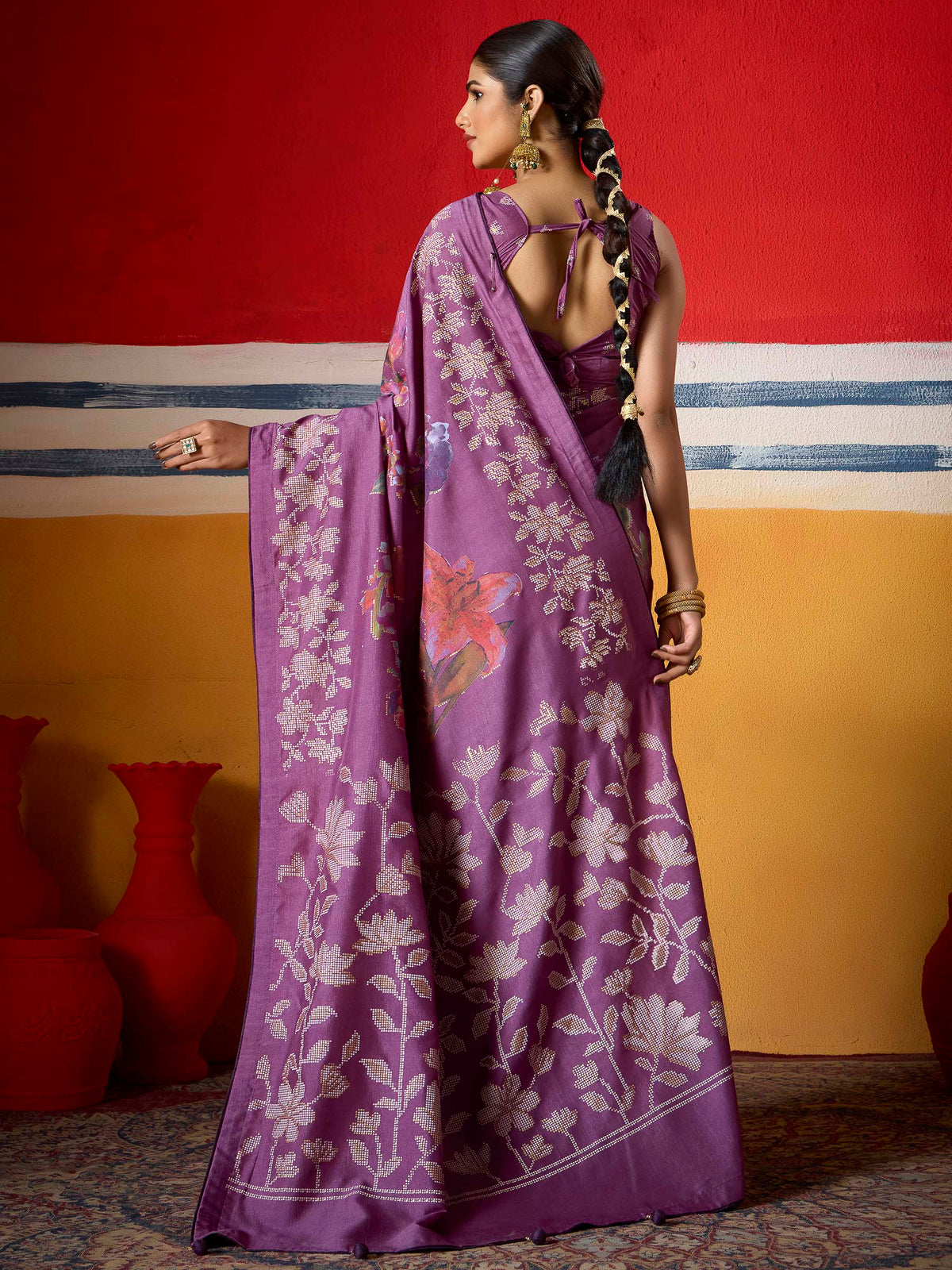 Purple Dola Silk Printed Saree
