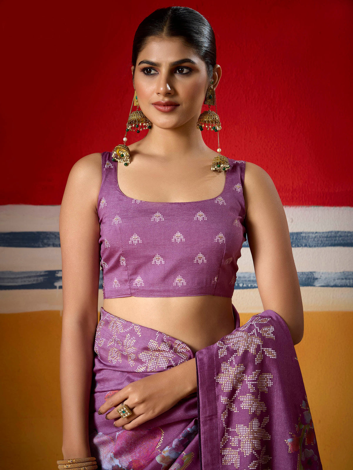 Purple Dola Silk Printed Saree