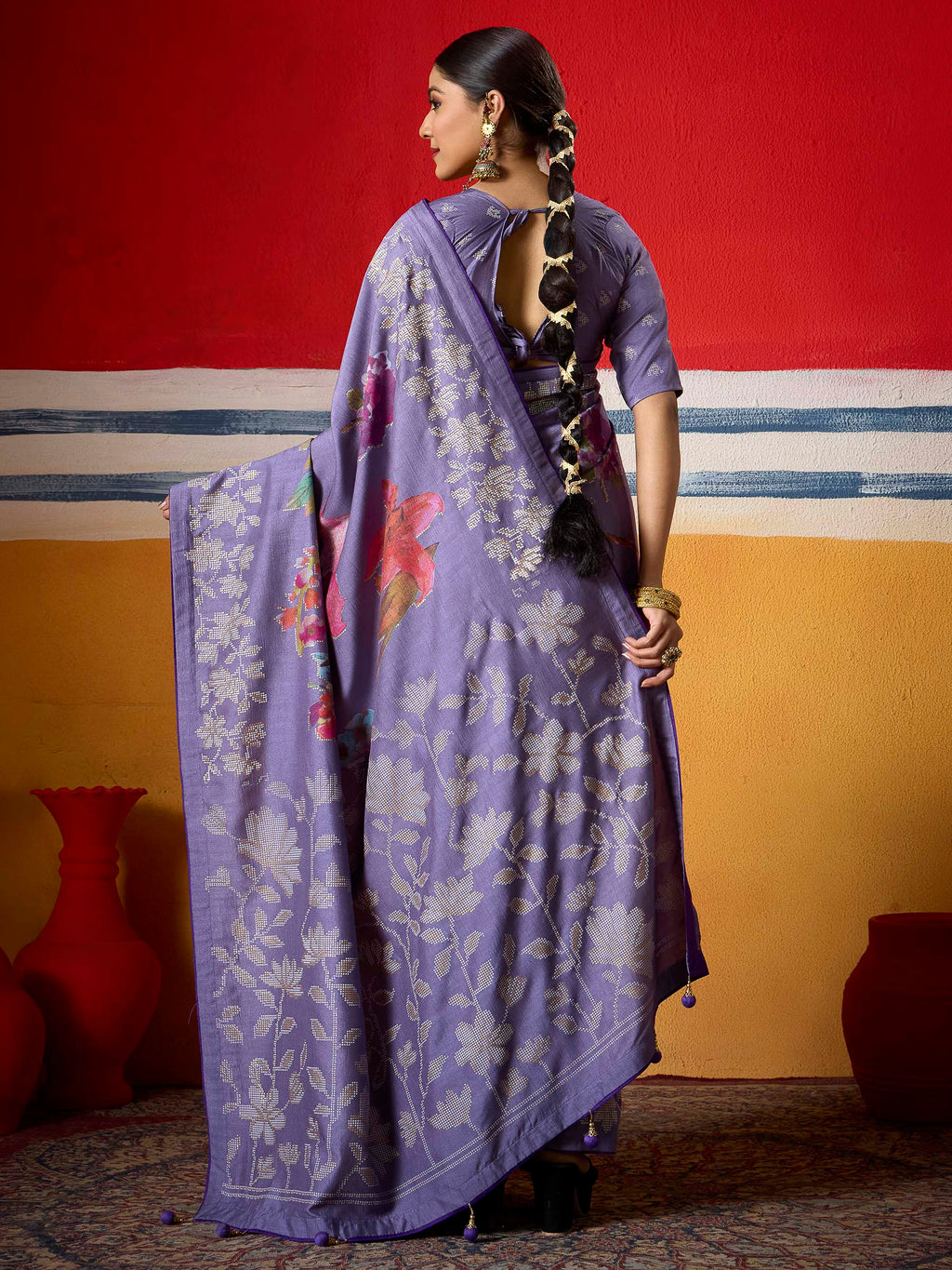 Purple Dola Silk Printed Saree