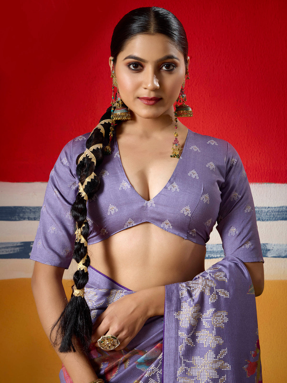 Purple Dola Silk Printed Saree