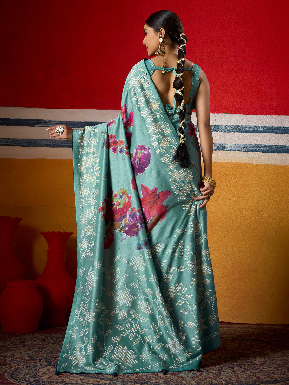 Firozee Dola Silk Printed Saree
