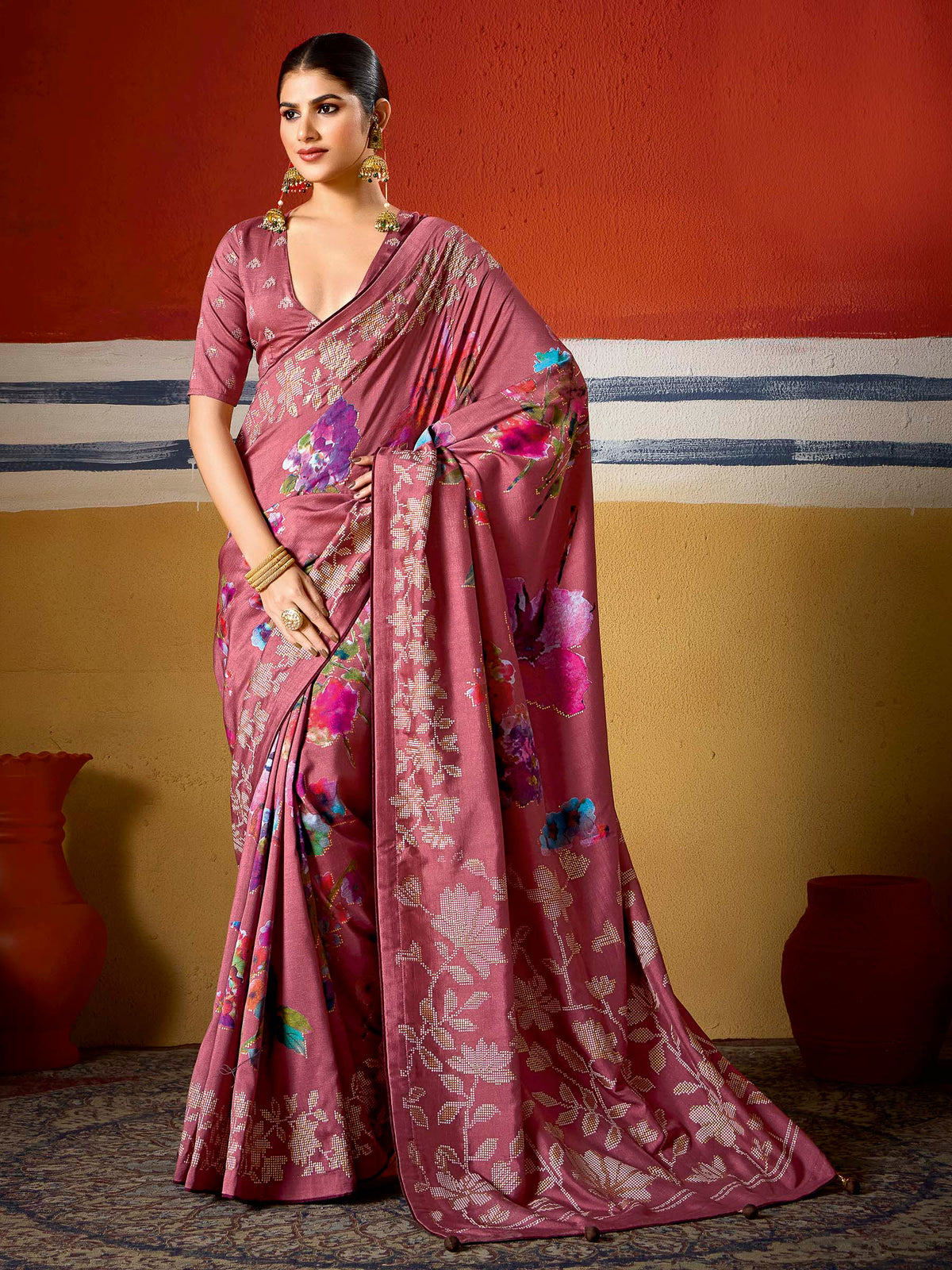 Maroon Dola Silk Printed Saree