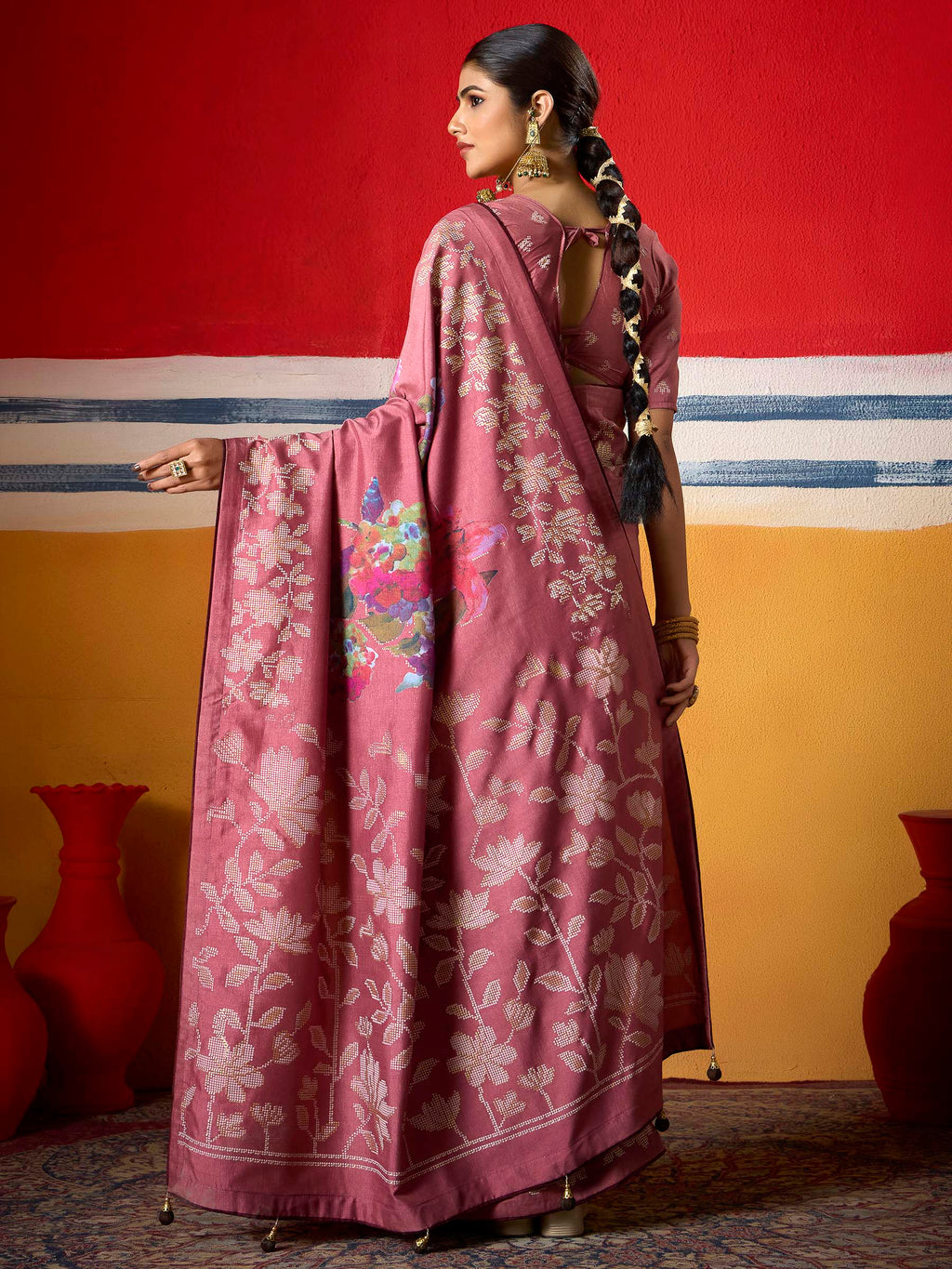 Maroon Dola Silk Printed Saree