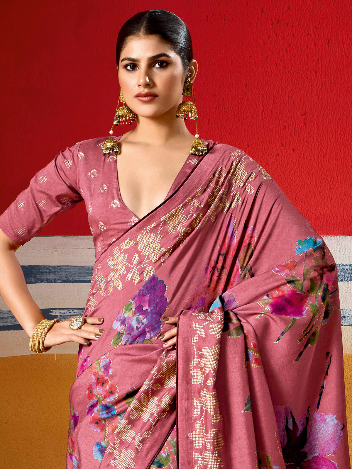 Maroon Dola Silk Printed Saree