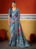 Sky-Blue Dola Silk Printed Saree