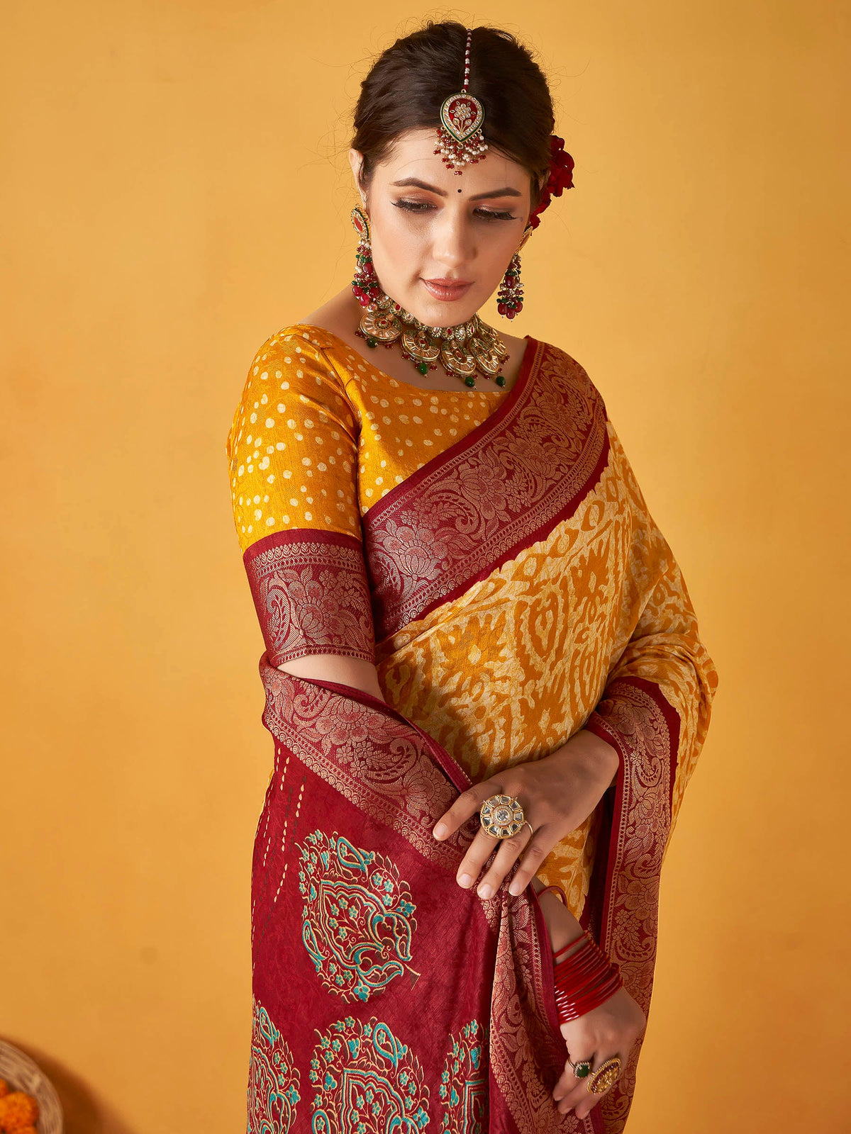 Orange Art Silk Printed Saree