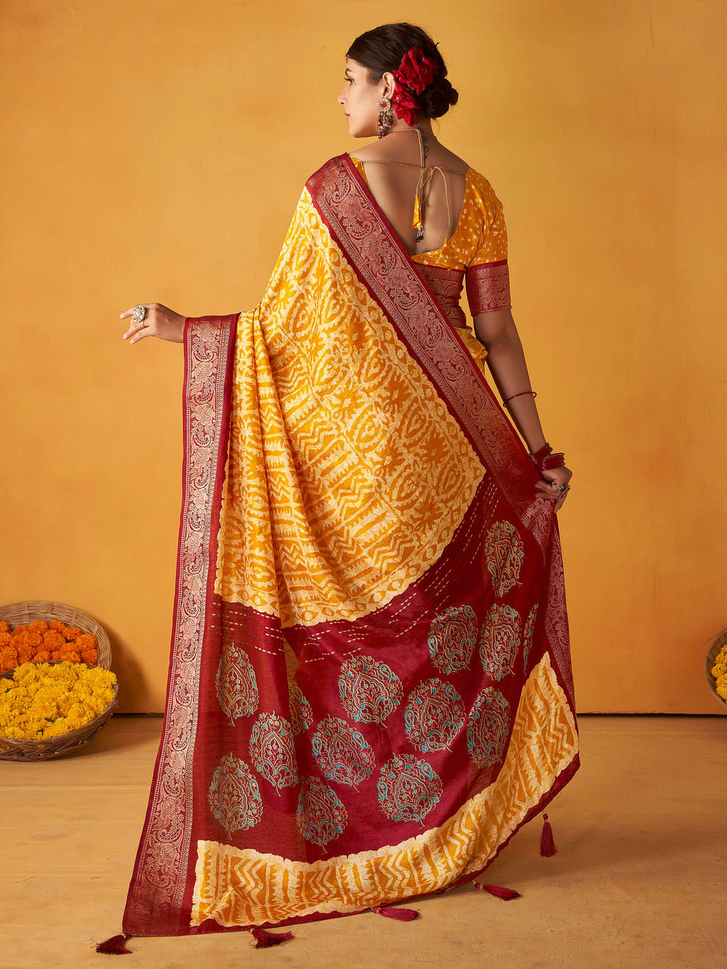 Orange Art Silk Printed Saree