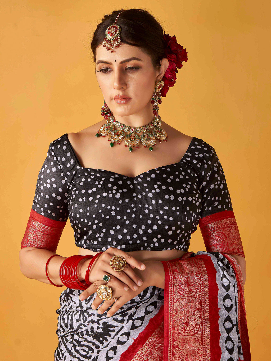 White-Black Art Silk Printed Saree