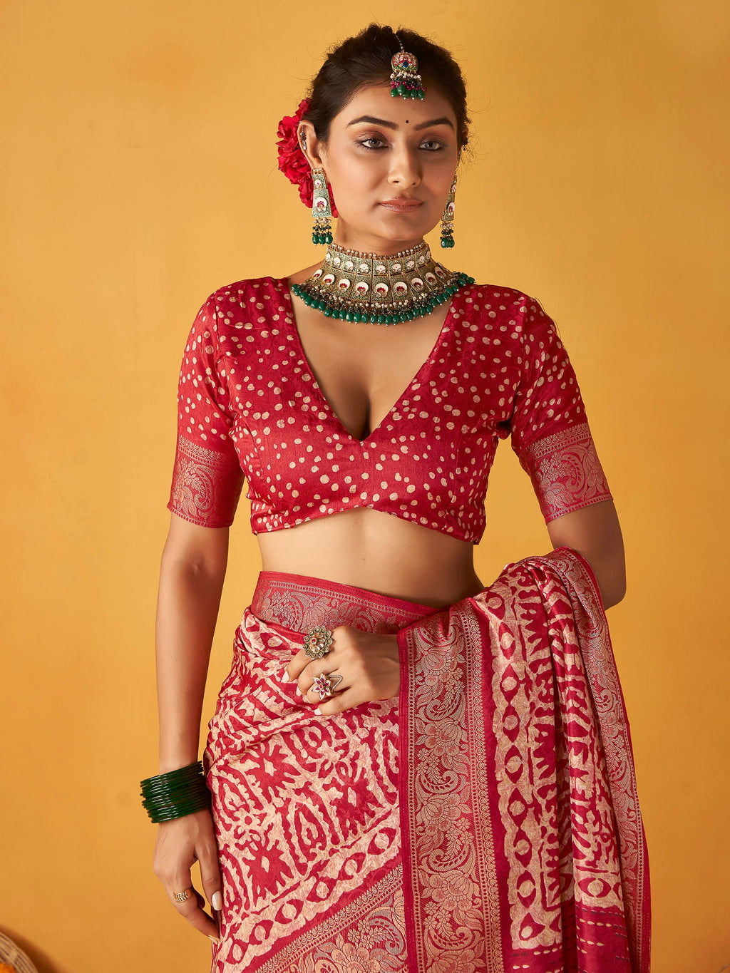 Red Art Silk Printed Saree