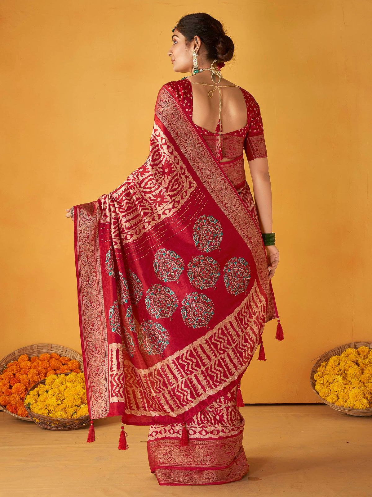 Red Art Silk Printed Saree