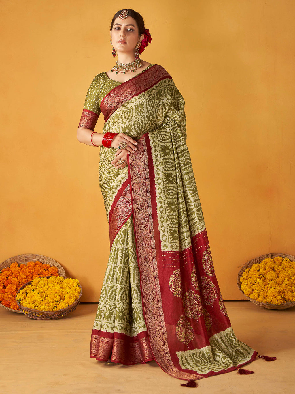 Green Art Silk Printed Saree