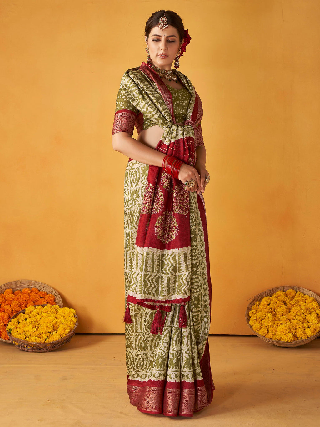 Green Art Silk Printed Saree