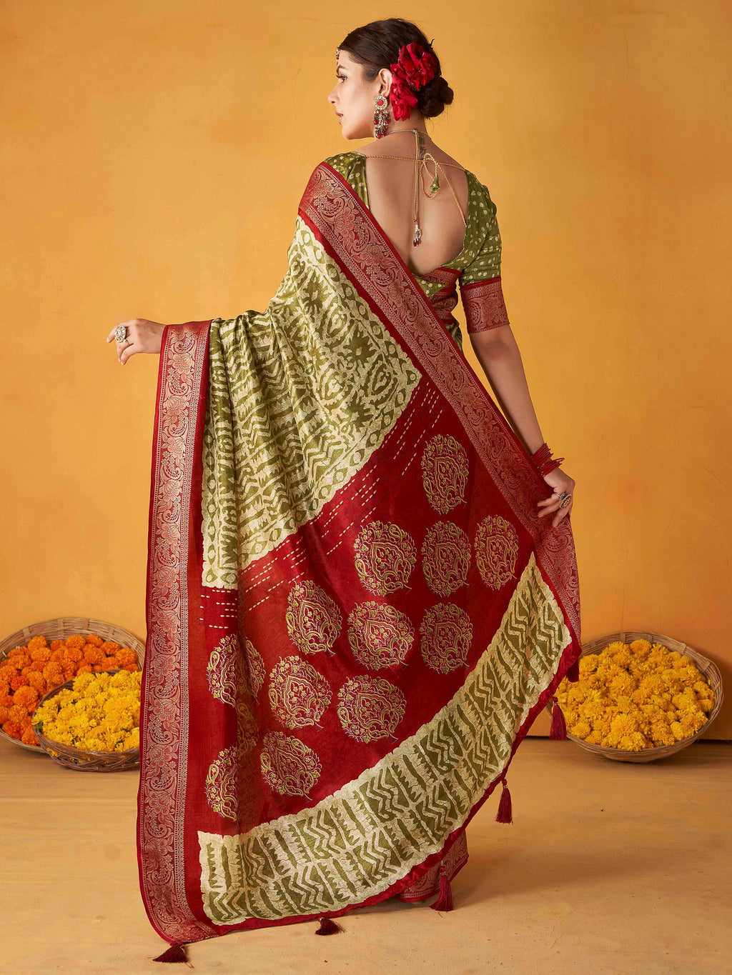 Green Art Silk Printed Saree