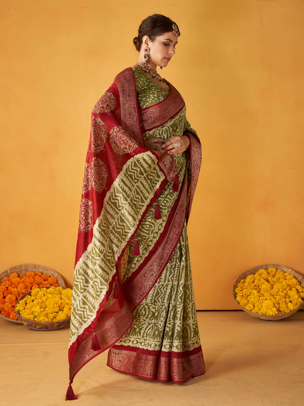 Green Art Silk Printed Saree