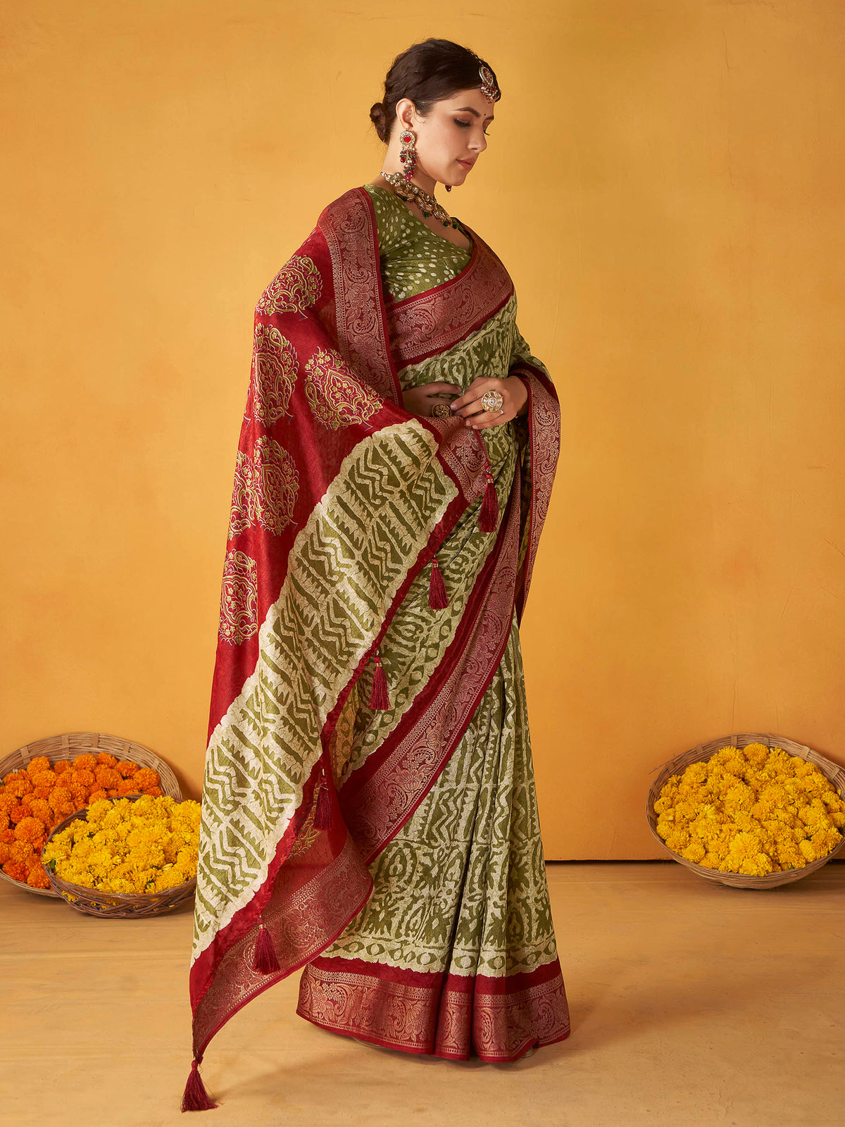 Green Art Silk Printed Saree