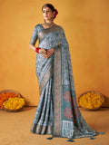 Grey Art Silk Printed Saree