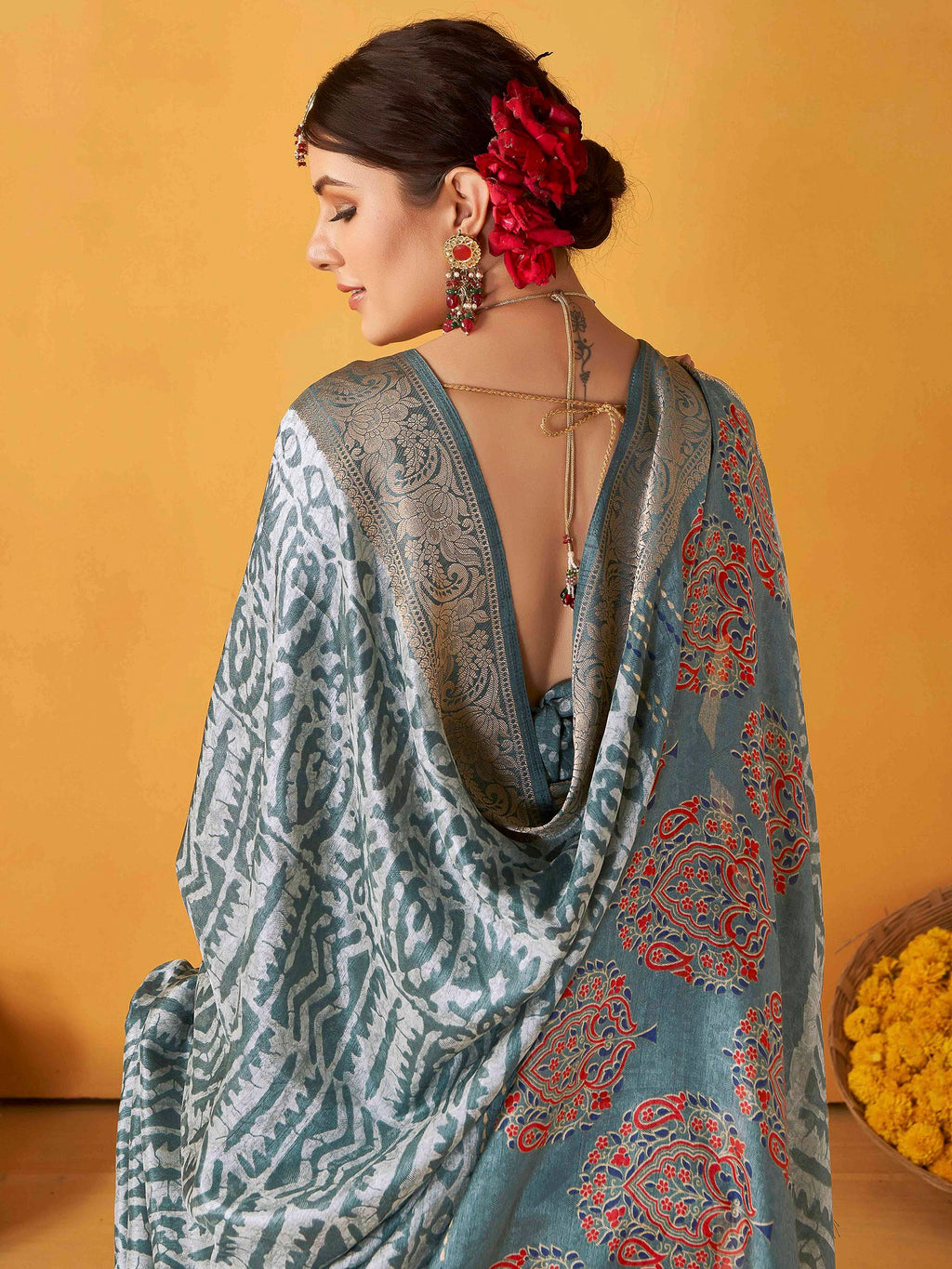 Grey Art Silk Printed Saree
