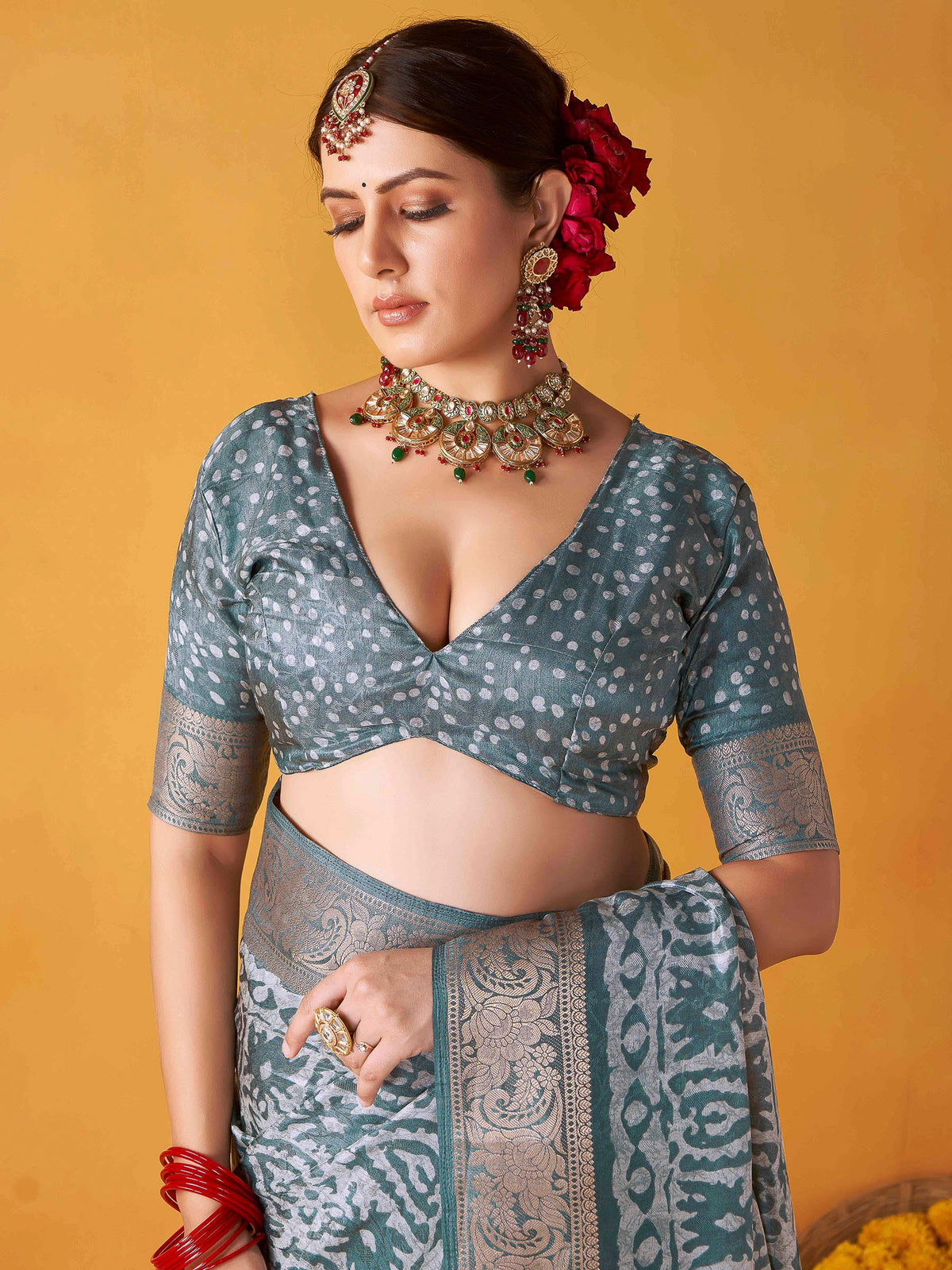 Grey Art Silk Printed Saree