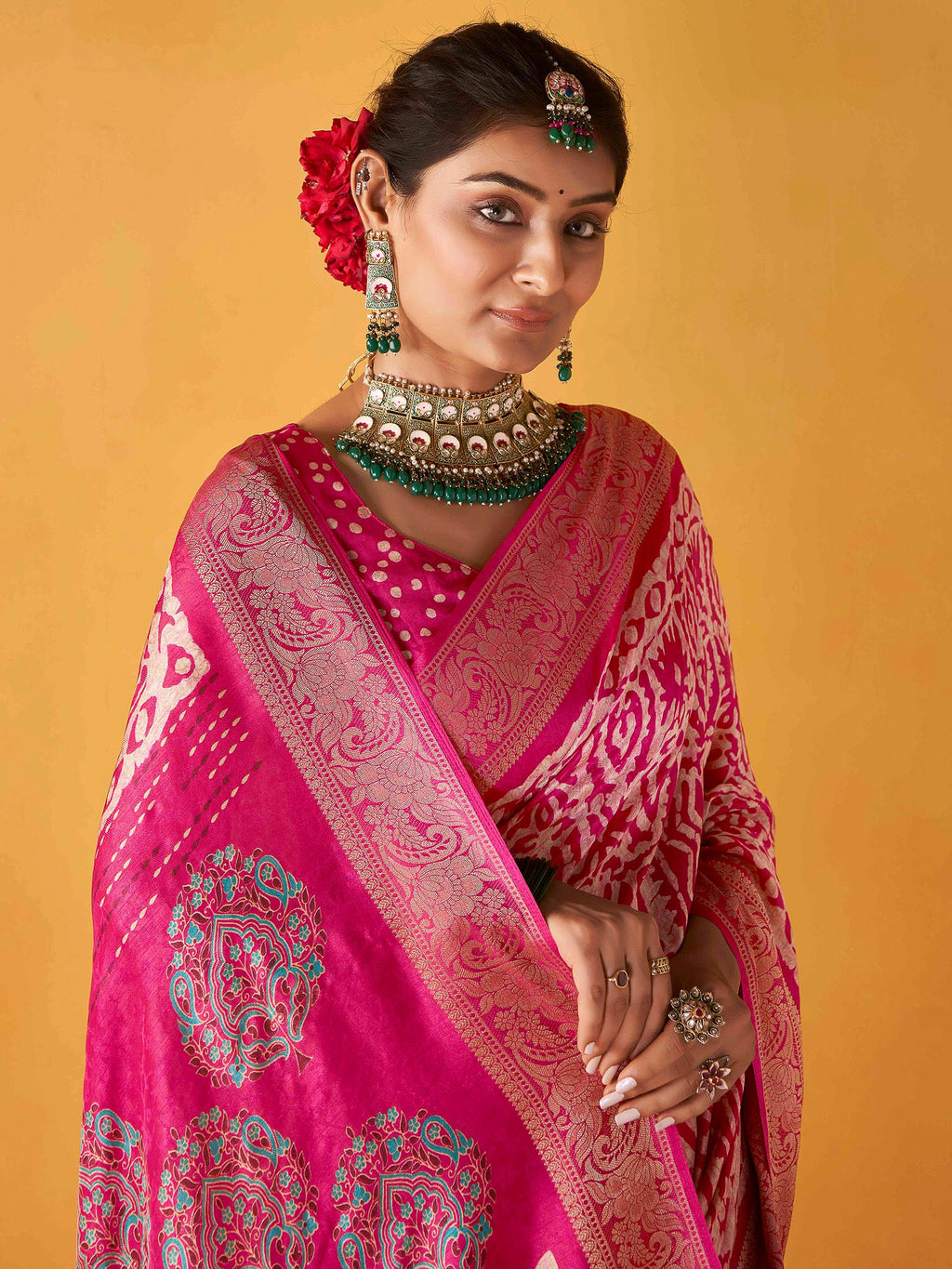 Pink Art Silk Printed Saree