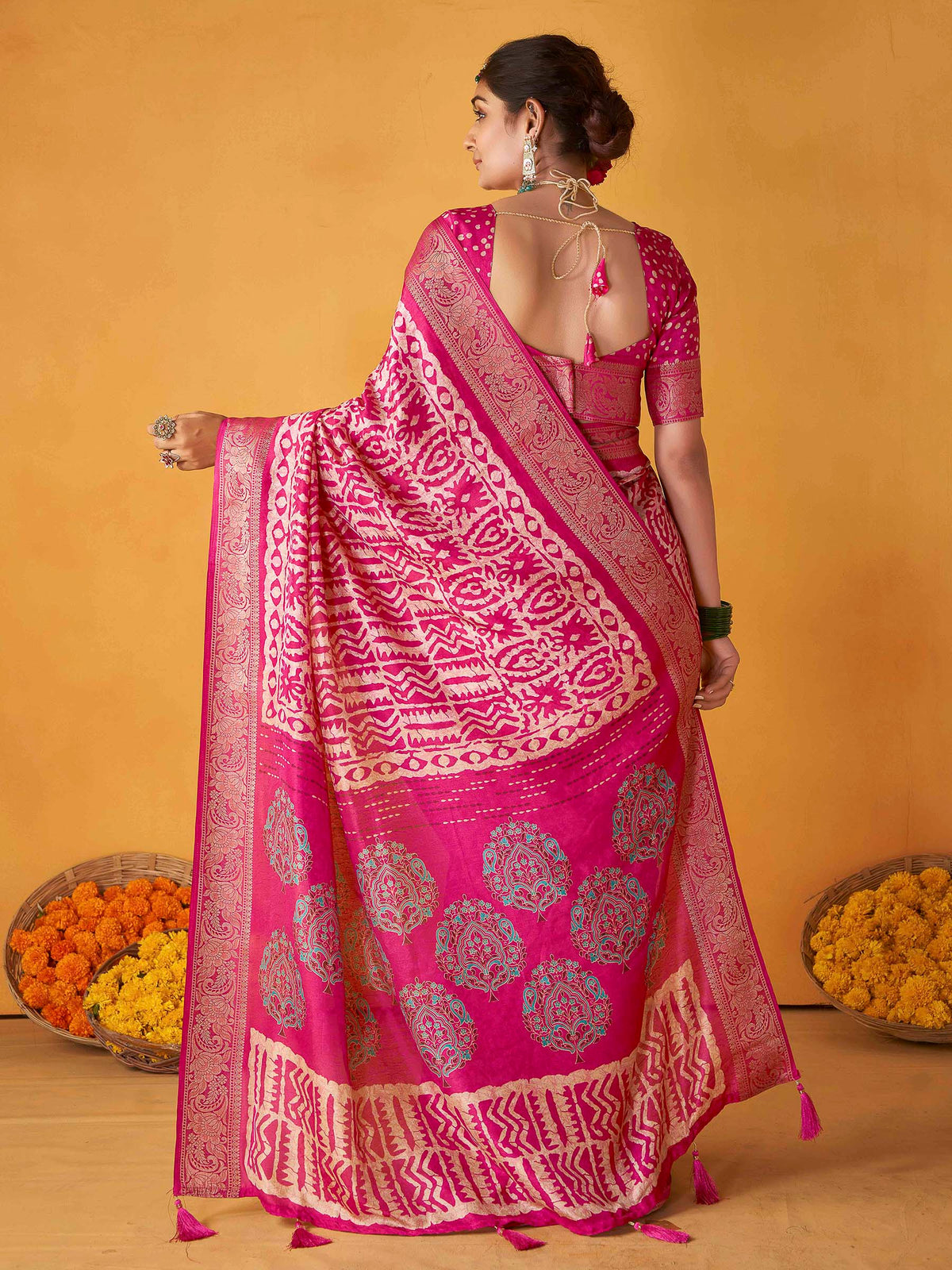 Pink Art Silk Printed Saree