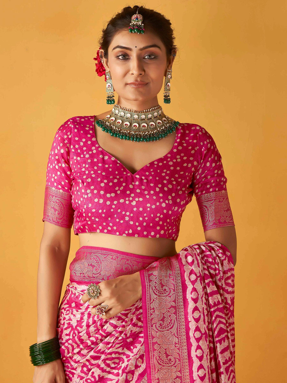 Pink Art Silk Printed Saree