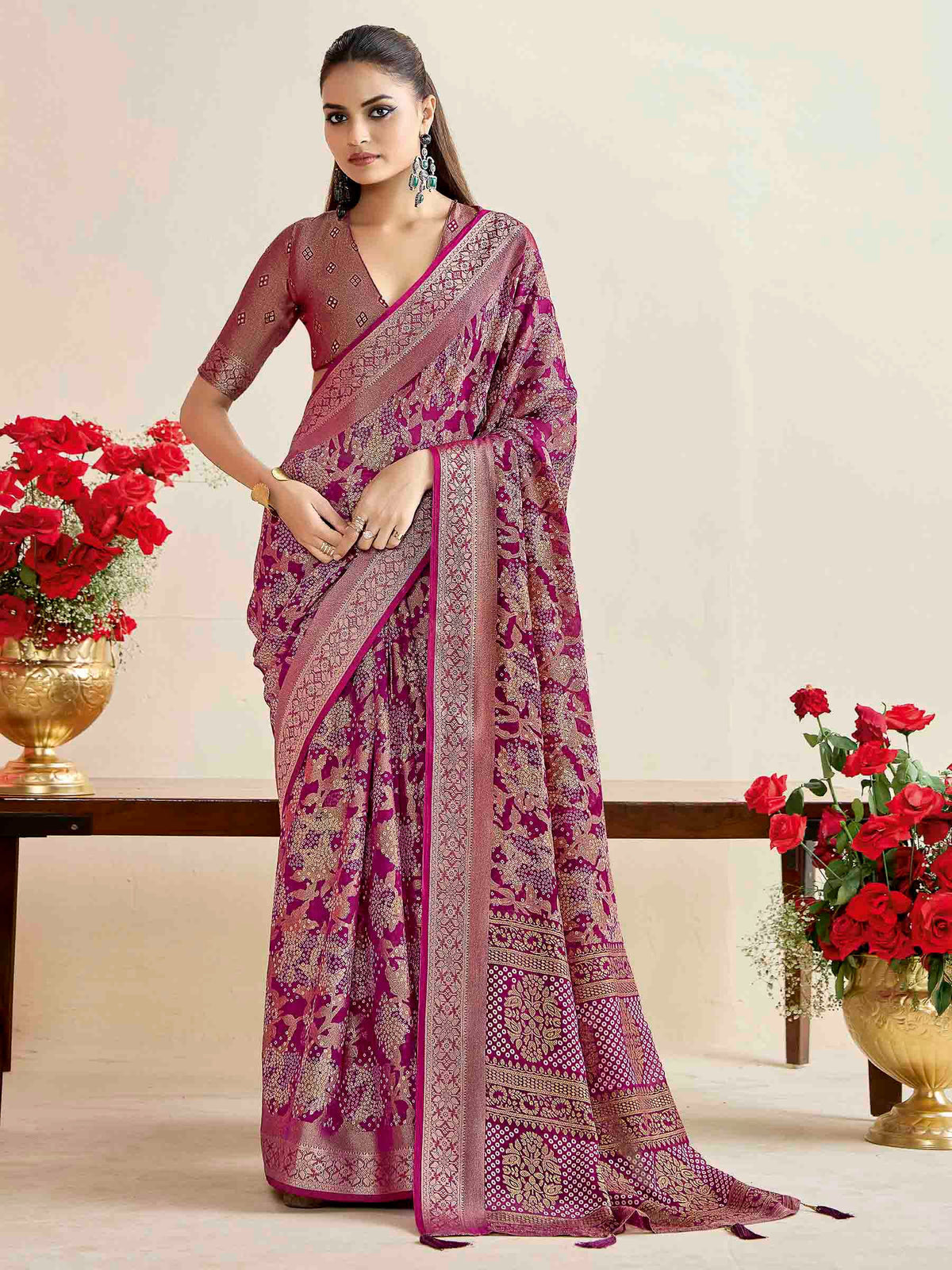 Mehndi Art Silk Printed Saree