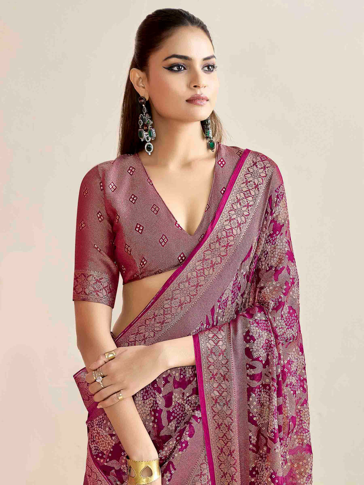 Mehndi Art Silk Printed Saree