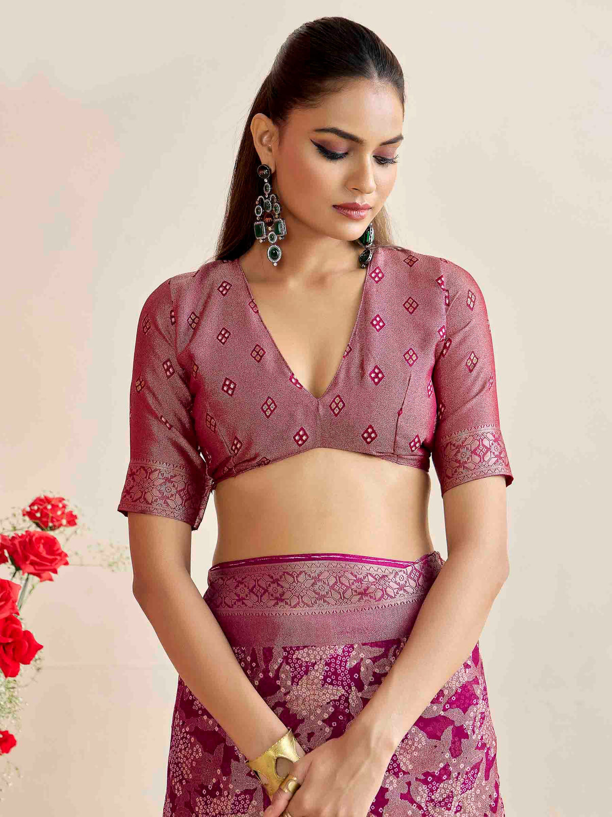 Mehndi Art Silk Printed Saree