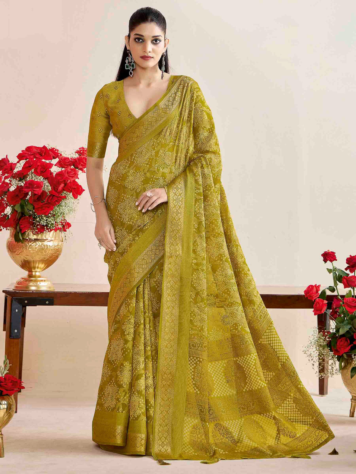 Green Art Silk Printed Saree