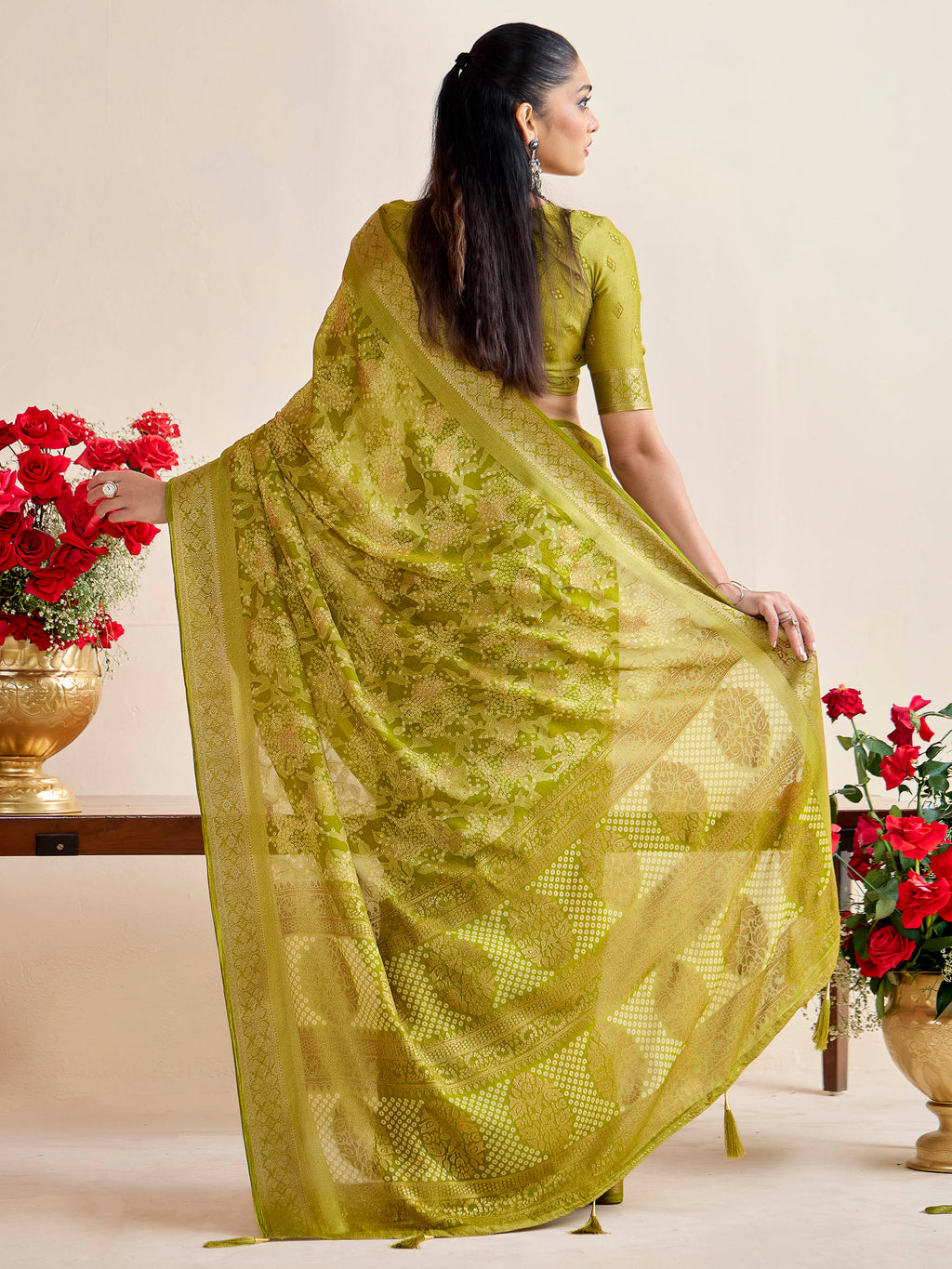 Green Art Silk Printed Saree