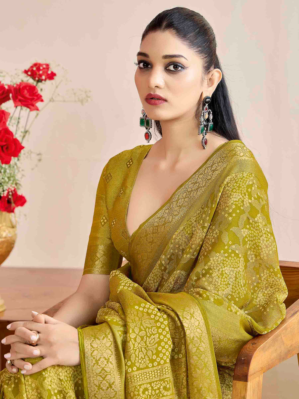 Green Art Silk Printed Saree